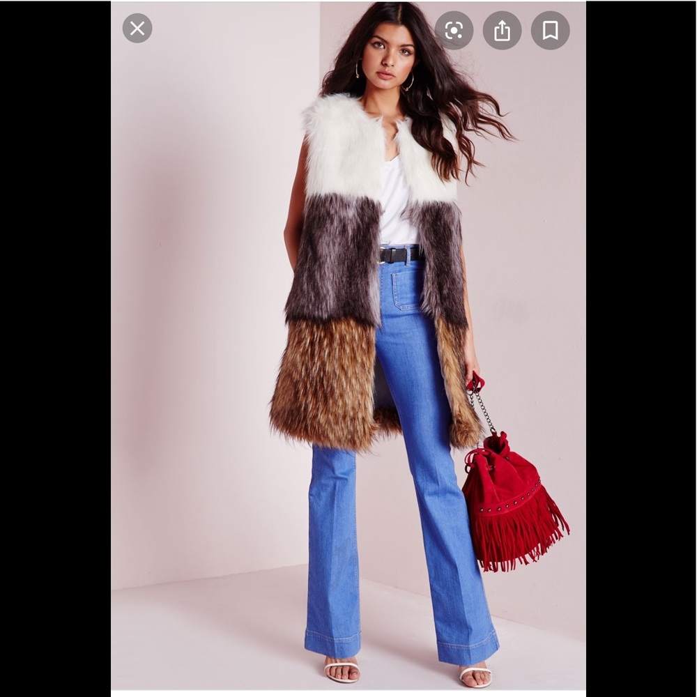 Missguided Color Block Longline Gilet (Faux Fur)